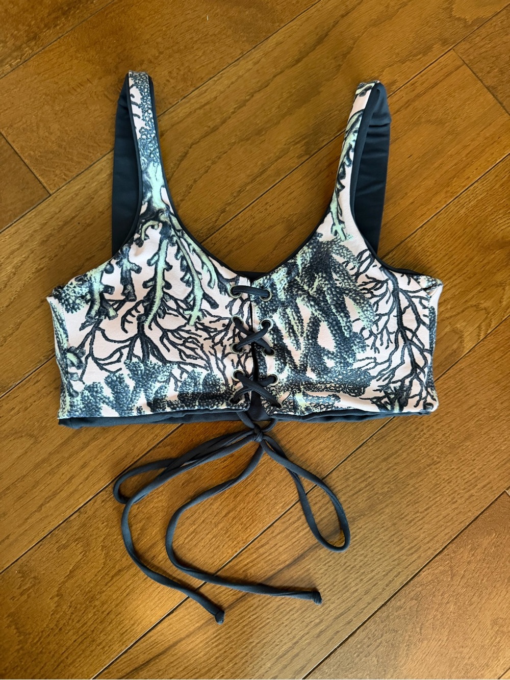 Maaji Reversible Tie Front Swim Bikini Top Navy Pink EUC